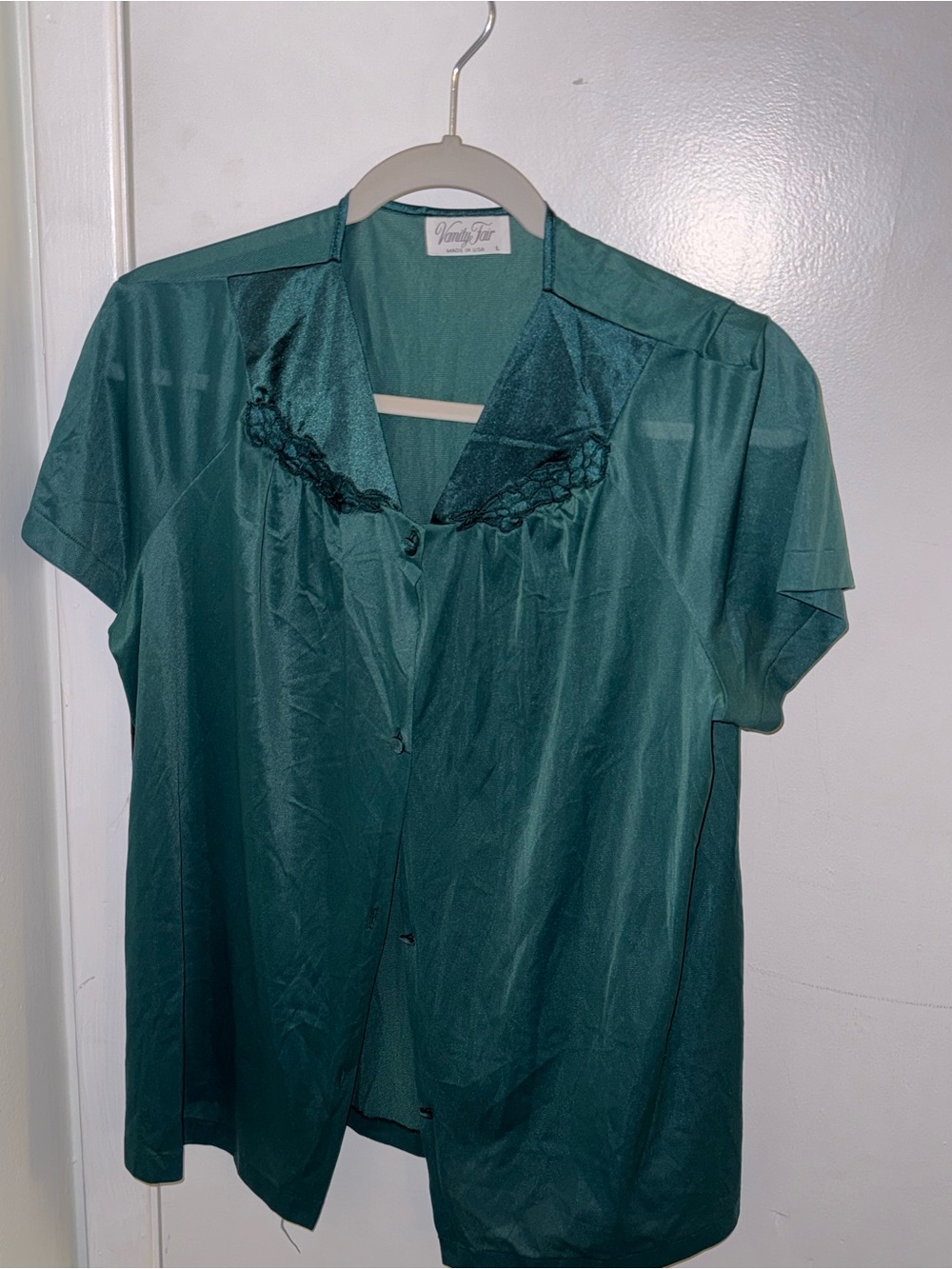 Vanity Fair Emerald Green Short-Sleeve Button Front Top